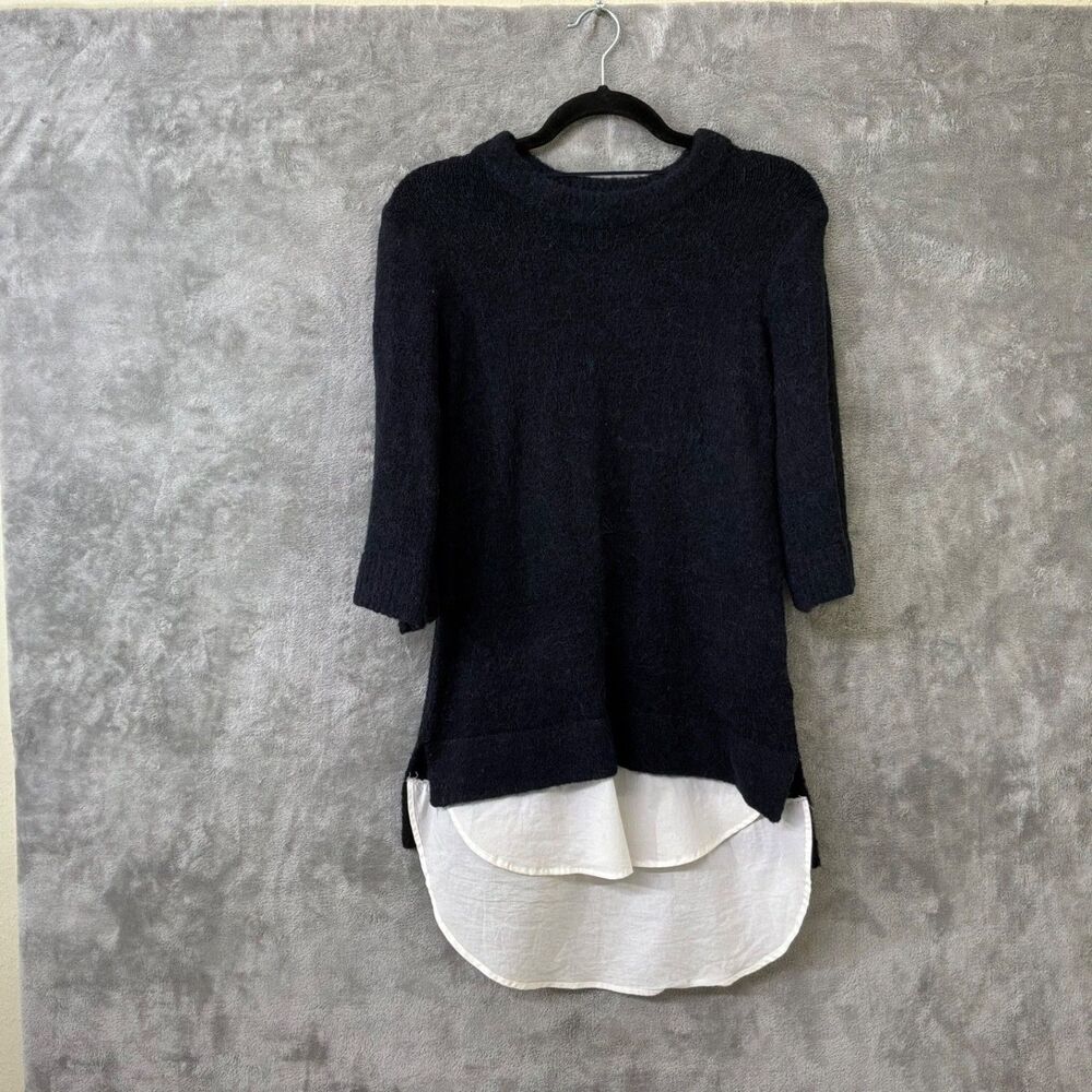 Gina Tricot  Alpaca Blend sweater layered top Women’s  XS Navy Blue 3/4 sleeves